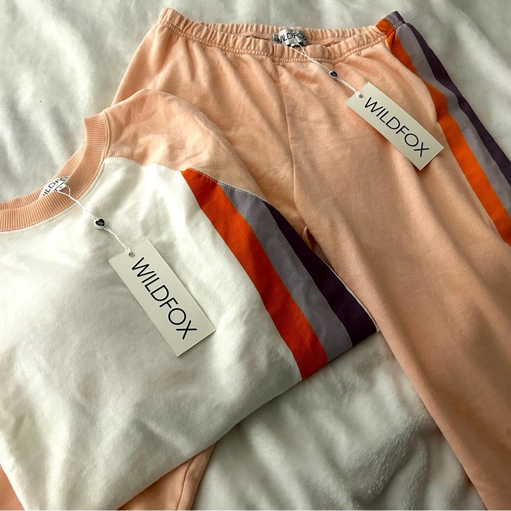 NWT Wildfox Grapefruit Stripe Sweatshirt AND Sweatpants Size Large